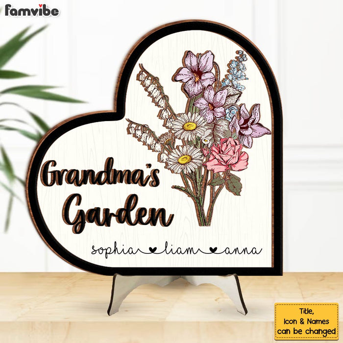 Personalized Grandma Gift Grandma's Garden 2 Layered Separate Wooden Plaque 31764 1