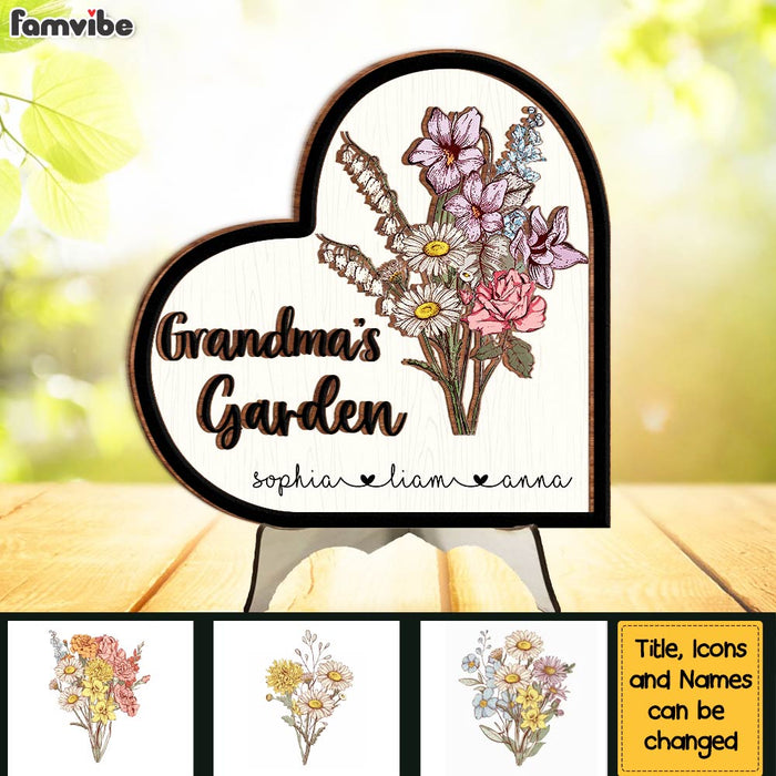 Personalized Grandma Gift Grandma's Garden 2 Layered Separate Wooden Plaque 31764 1