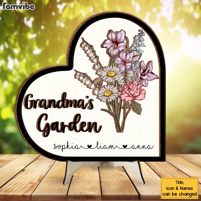 Personalized Grandma Gift Grandma's Garden 2 Layered Separate Wooden Plaque 31764 1