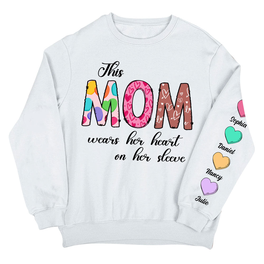 Personalized Mom Wears Her Heart Unisex Sleeve Printed Standard Sweatshirt 31783 Primary Mockup