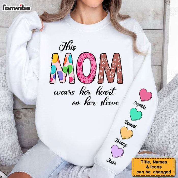 Personalized Mom Wears Her Heart Unisex Sleeve Printed Standard Sweatshirt 31783 1