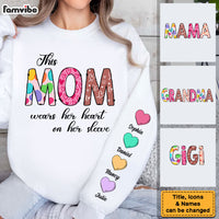 Personalized Mom Wears Her Heart Unisex Sleeve Printed Standard Sweatshirt 31783 thumb 1