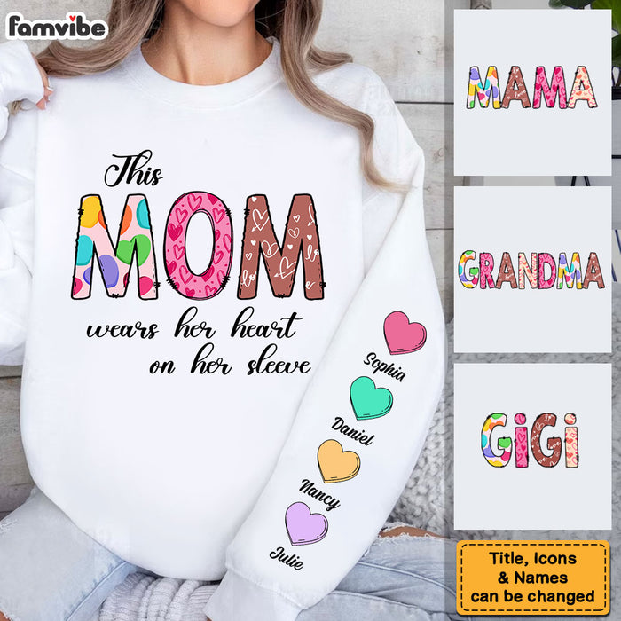 Personalized Mom Wears Her Heart Unisex Sleeve Printed Standard Sweatshirt 31783 1