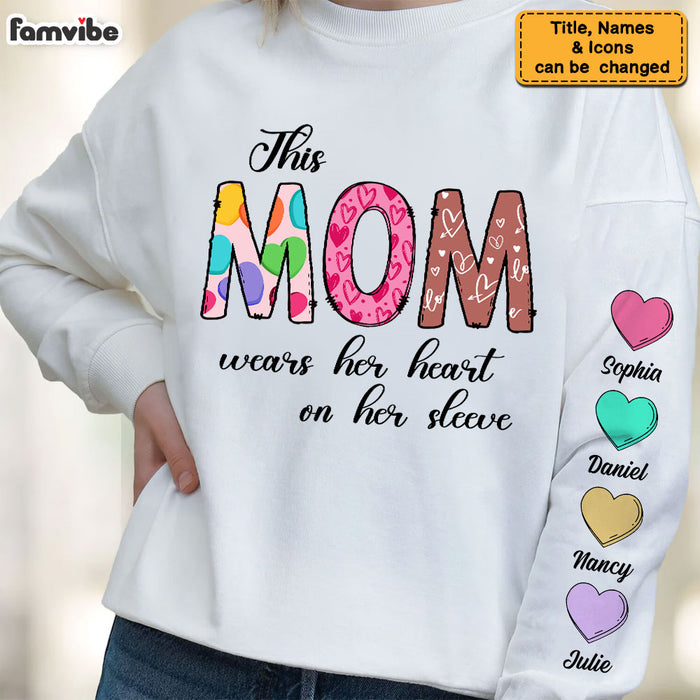 Personalized Mom Wears Her Heart Unisex Sleeve Printed Standard Sweatshirt 31783 1