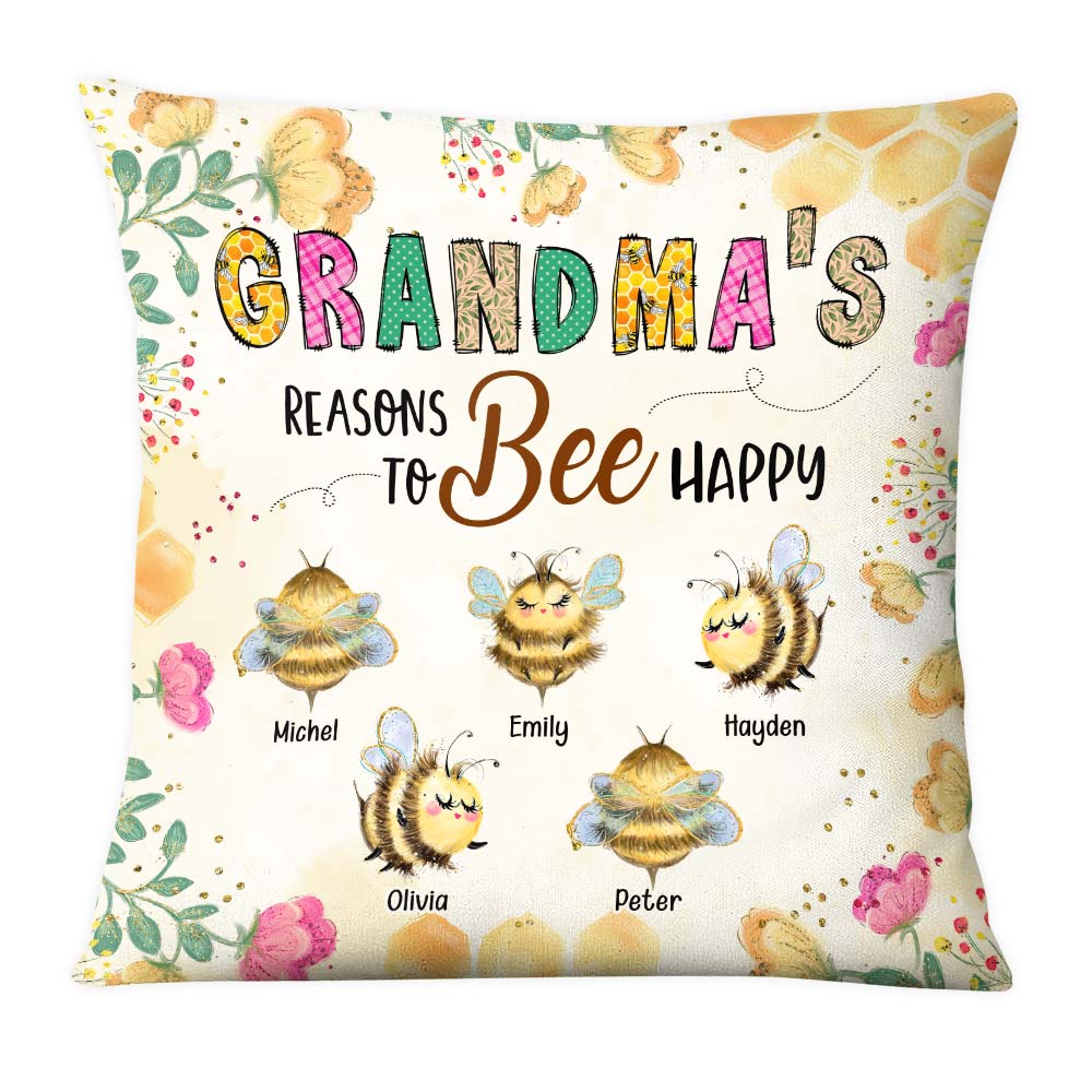Personalized Grandma Bee Happy Pillow 31832 Primary Mockup
