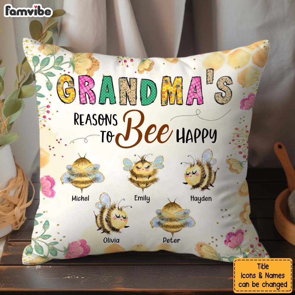 Personalized Grandma Bee Happy Pillow 31832 Primary Mockup