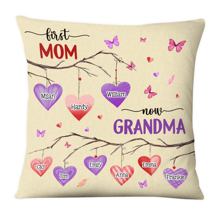Personalized First Mom Now Grandma Hearts Pillow 31836 1