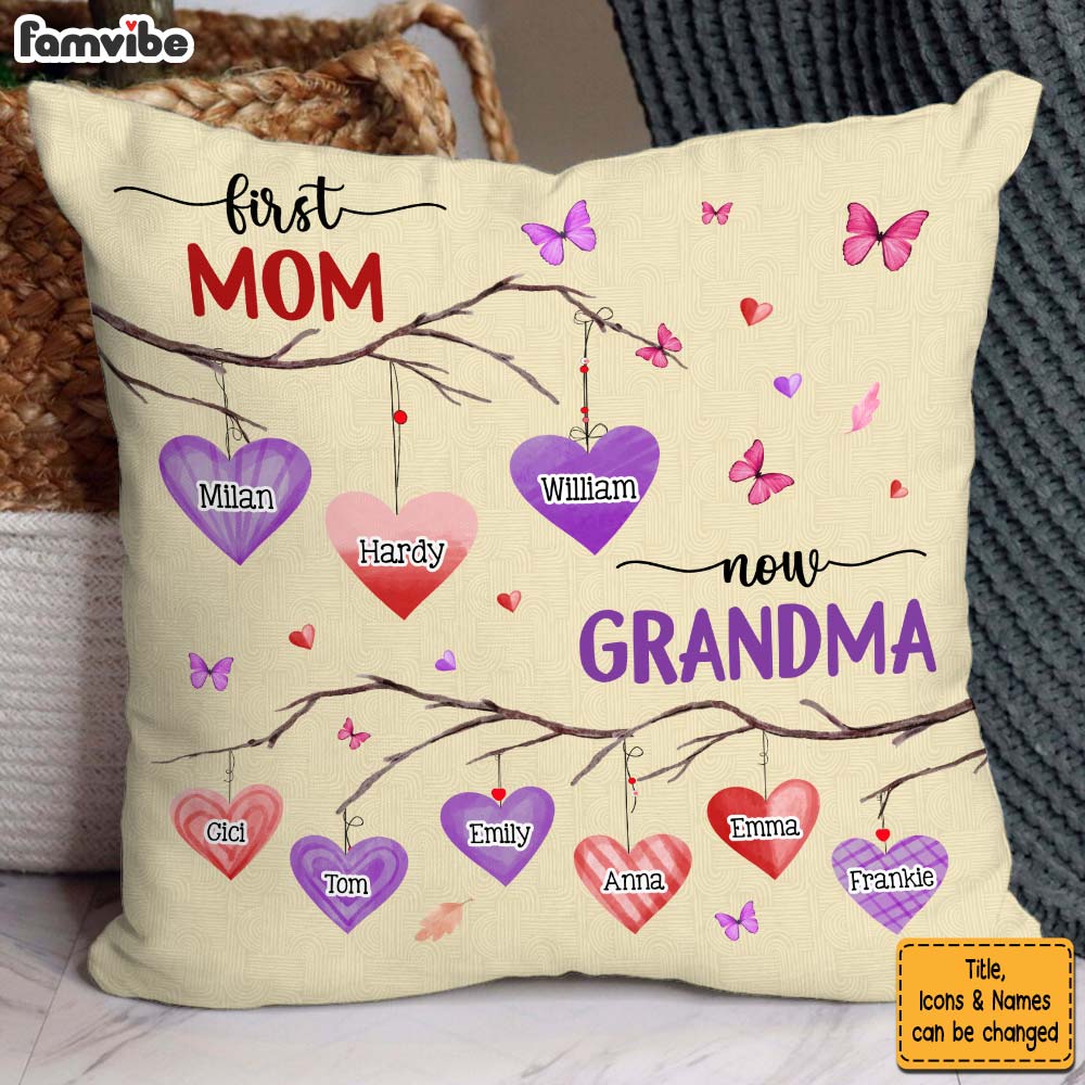 Personalized First Mom Now Grandma Hearts Pillow 31836 Primary Mockup