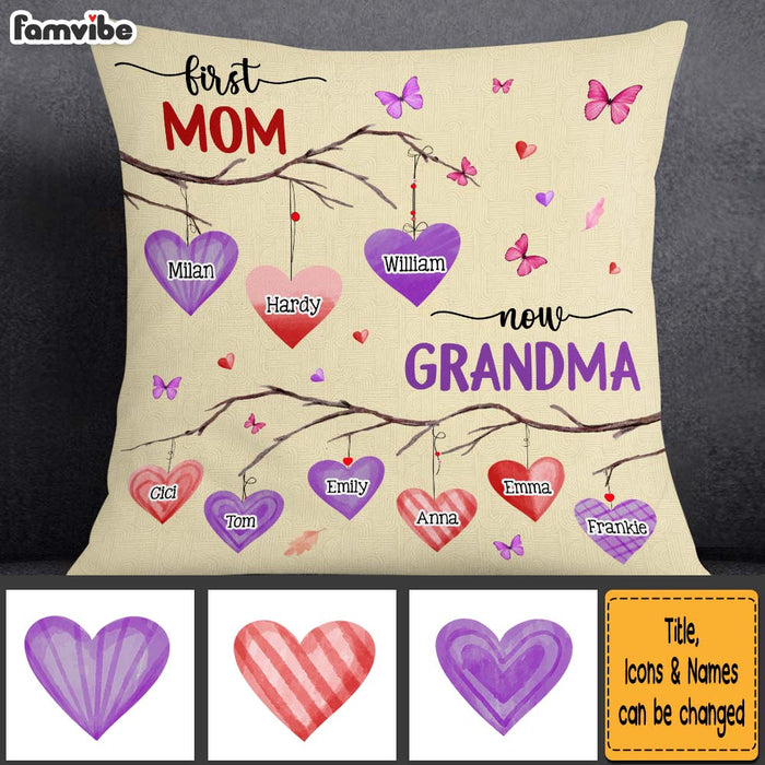 Personalized First Mom Now Grandma Hearts Pillow 31836 1
