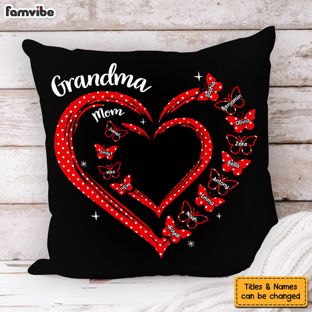 Personalized Gift For Grandma Butterfly Heart Polka Dot Pillow 31845 Primary Mockup