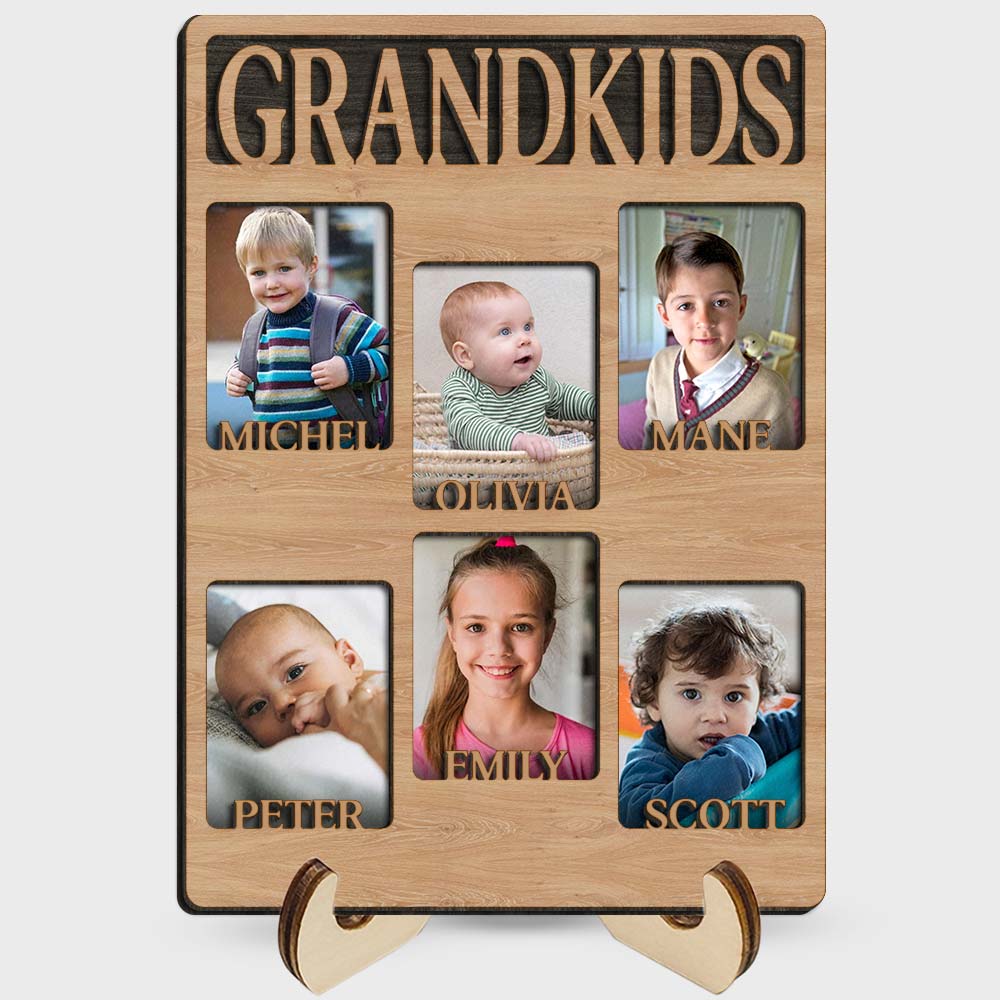 Personalized Gift For Grandma Photo Grandkids 2 Layered Wooden Plaque Primary Mockup