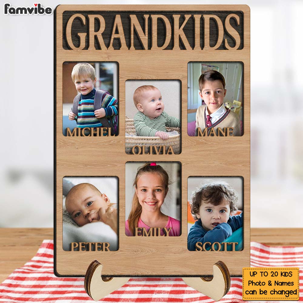 Personalized Gift For Grandma Photo Grandkids 2 Layered Wooden Plaque Primary Mockup
