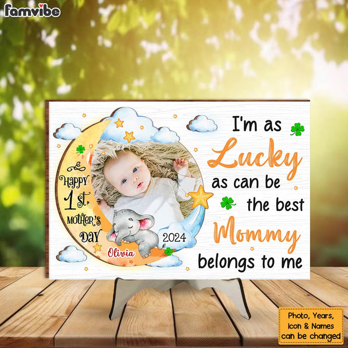 Personalized First Mother's Day Gift I'm As Lucky As Can Be Baby Photo 2 Layered Separate Wooden Plaque 31935 1