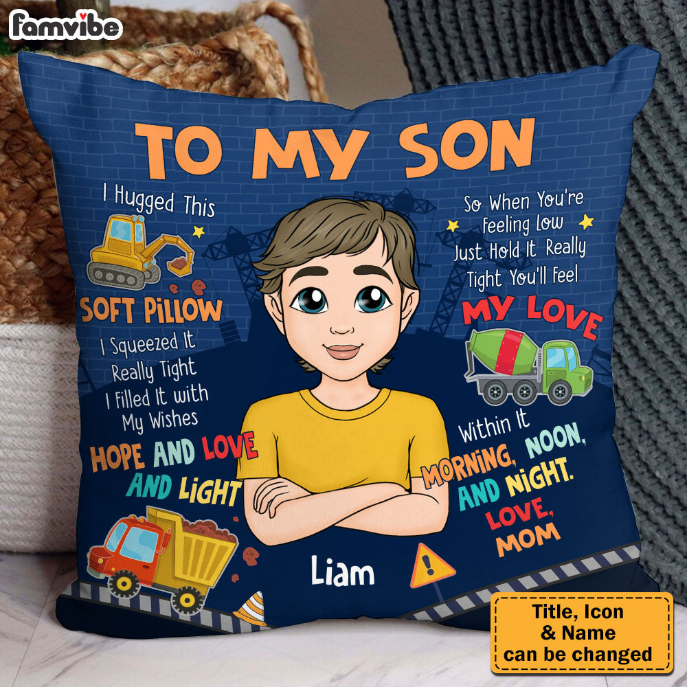 Personalized Gift For Son Construction Hug This Pillow 31978 Primary Mockup