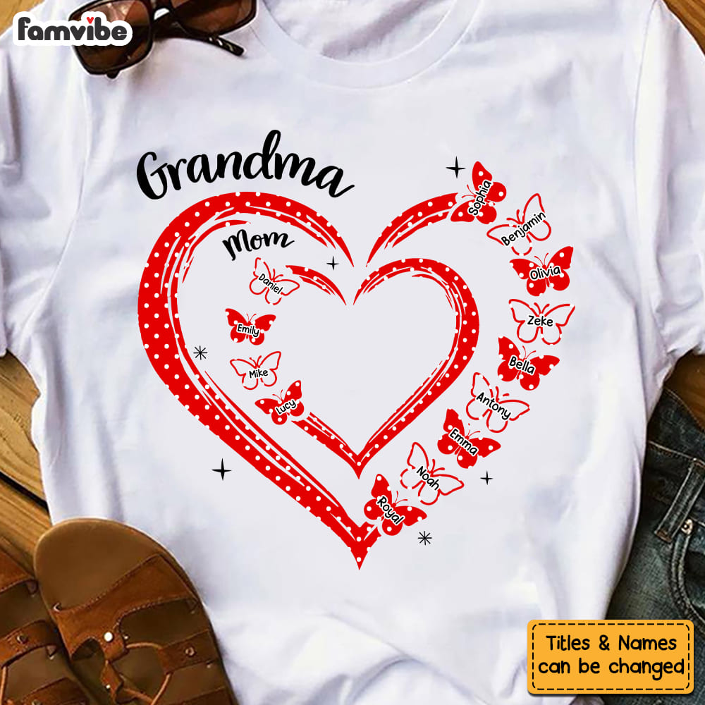 Personalized Gift For Grandma Butterfly Heart Polka Dot Shirt Hoodie Sweatshirt 31979 Primary Mockup