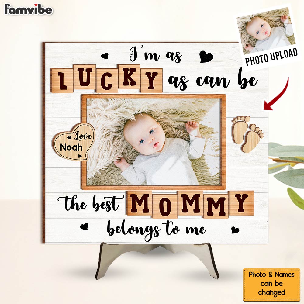 Personalized Gift For Baby As Lucky As Can Be Photo 2 Layered Wooden Plaque 32057 Primary Mockup