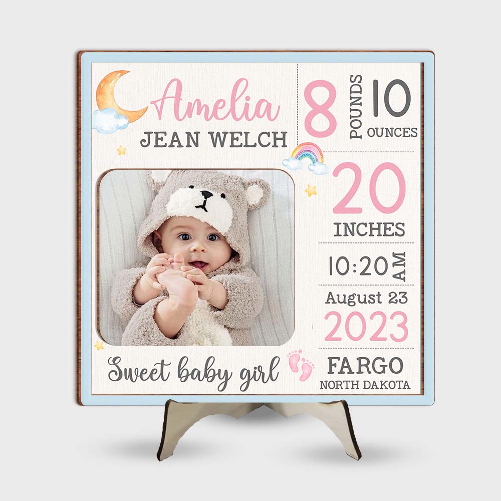 Personalized Gift For Baby Birth Announcement 2 Layered Separate Wooden Plaque 32075 Primary Mockup