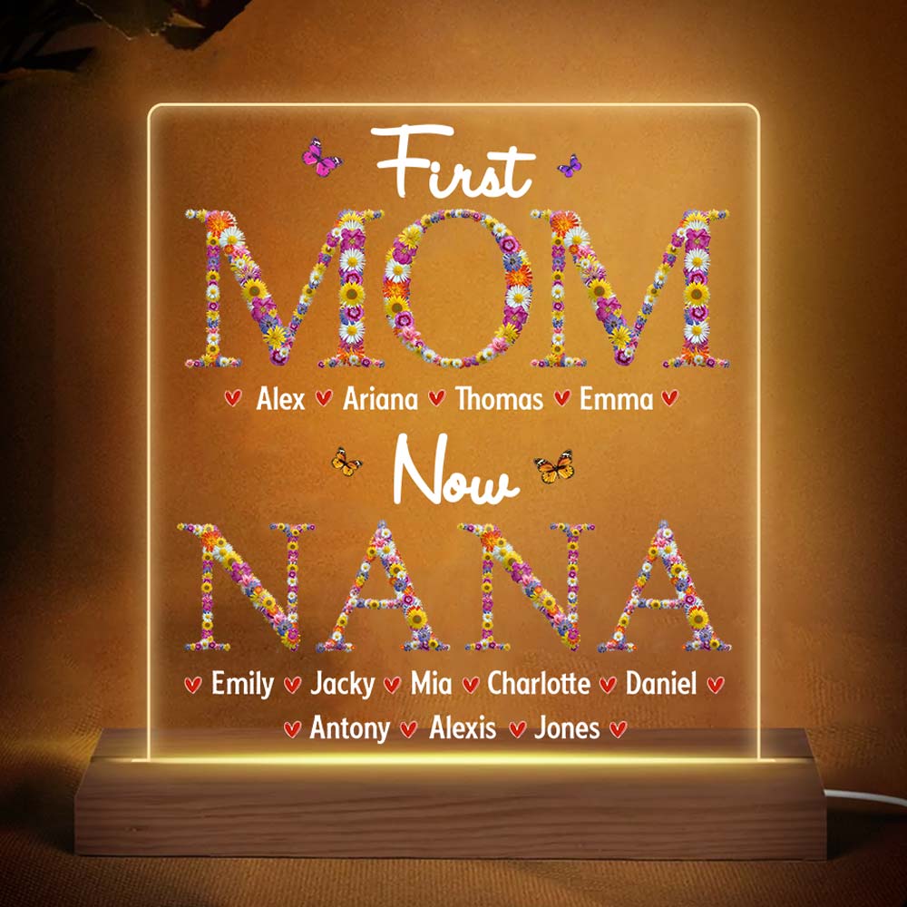 Personalized Gift For Nana First Mom Now Grandma Flower Pattern Plaque LED Lamp Night Light 32078 Primary Mockup