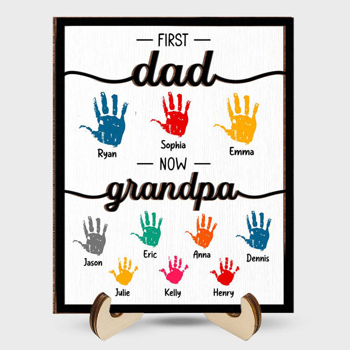 Personalized Gift For Grandpa First Now Hand Prints 2 Layered Wooden Plaque 32109 1