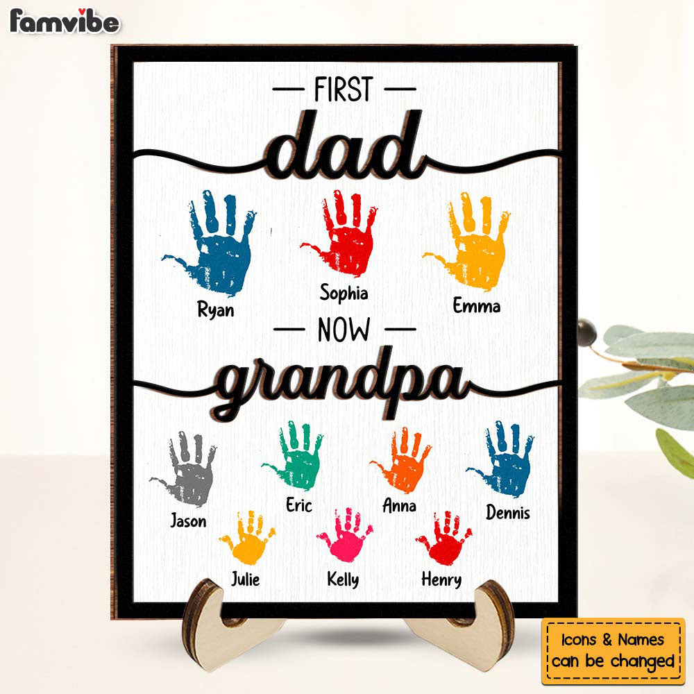 Personalized Gift For Grandpa First Now Hand Prints 2 Layered Wooden Plaque 32109 Primary Mockup