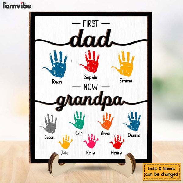 Best Dad Grandpa Ever Hands Down Handprint Handmade Fathers Day Gift Psnl 2layer Wooden Plaque 500373