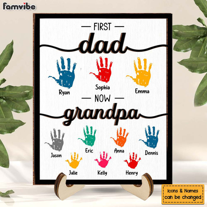 Personalized Gift For Grandpa First Now Hand Prints 2 Layered Wooden Plaque 32109 1