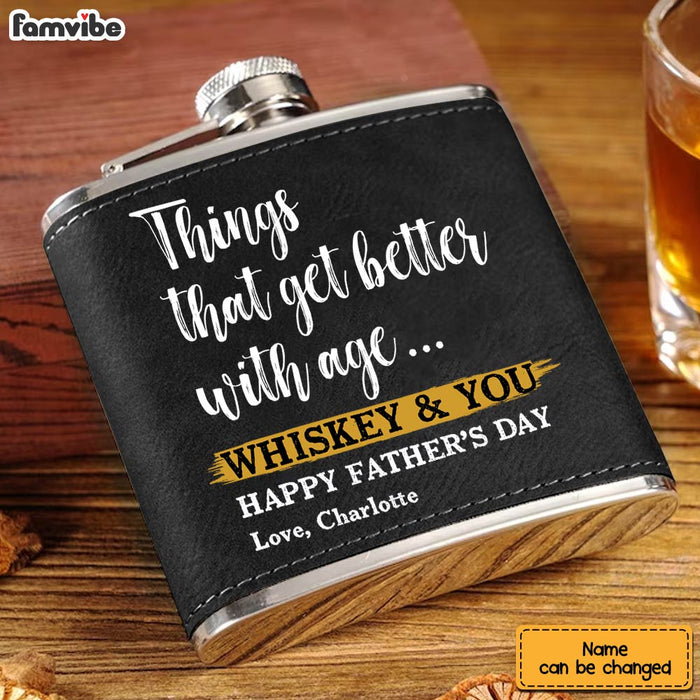 Personalized Gift For Grandpa Things Are Better With Age Leather Hip Flask 32272 1