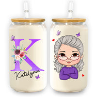 Personalized Gift For Mom Grandma Floral Initial Name Glass Can 32195 thumb 1