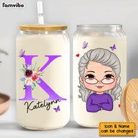 Personalized Gift For Mom Grandma Floral Initial Name Glass Can 32195 thumb 1