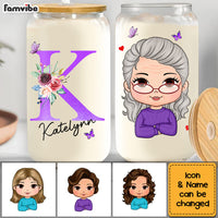 Personalized Gift For Mom Grandma Floral Initial Name Glass Can 32195 thumb 1