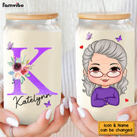 Personalized Gift For Mom Grandma Floral Initial Name Glass Can 32195 thumb 1