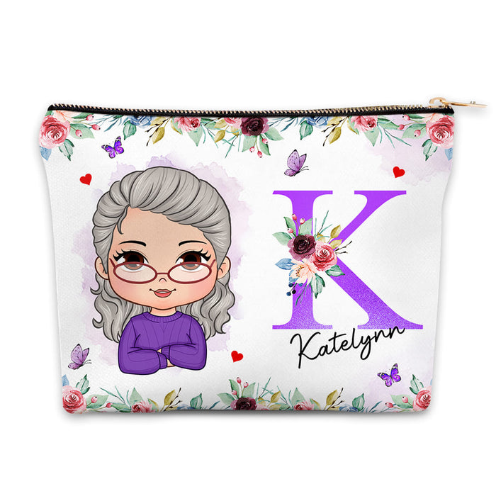 Personalized Gift For Woman Floral Initial Name Cosmetic Bag 32199 1