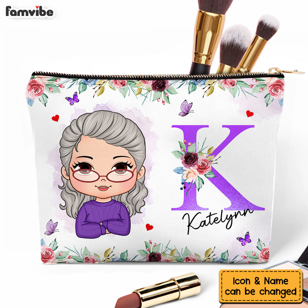 Personalized Gift For Woman Floral Initial Name Cosmetic Bag 32199 Primary Mockup
