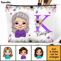 Personalized Gift For Woman Floral Initial Name Cosmetic Bag 32199 thumb 1