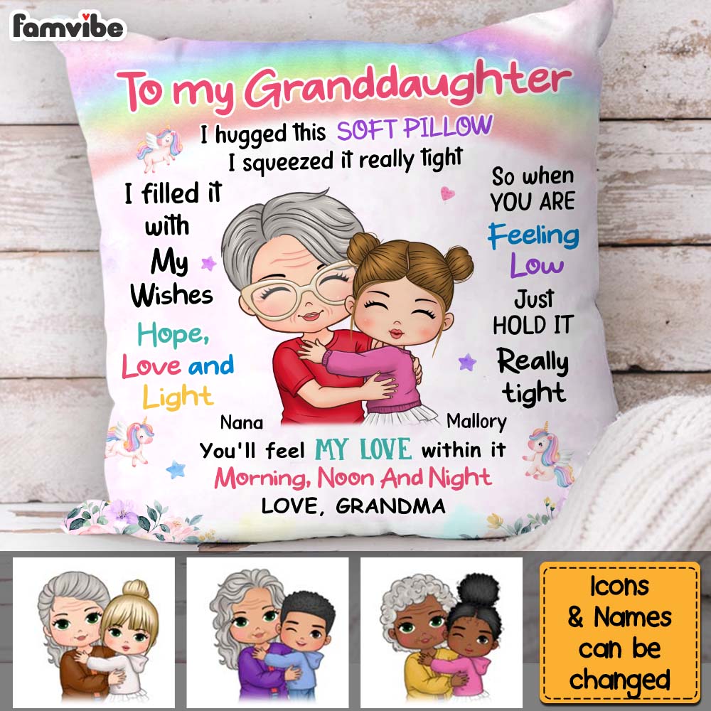 Personalized Gift For Granddaughter Hugging Grandma Pillow 32224 Primary Mockup