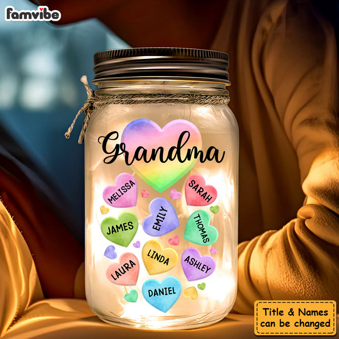 Personalized Grandma Hearts Mason Jar Light 32235 1