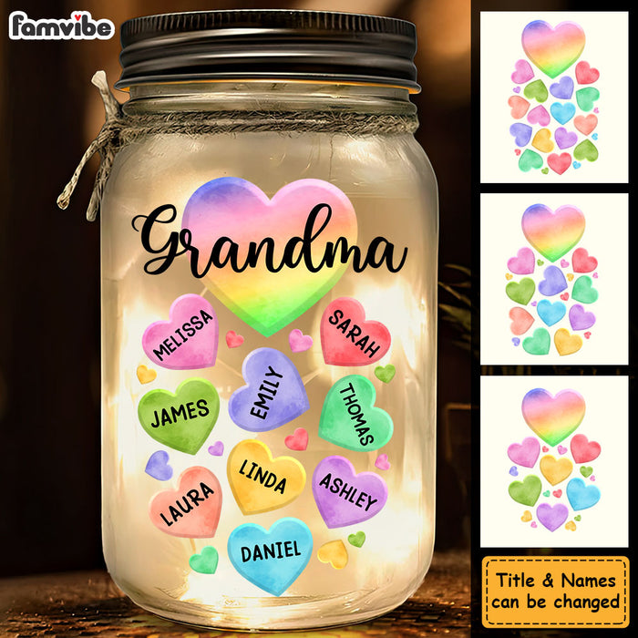 Personalized Grandma Hearts Mason Jar Light 32235 1