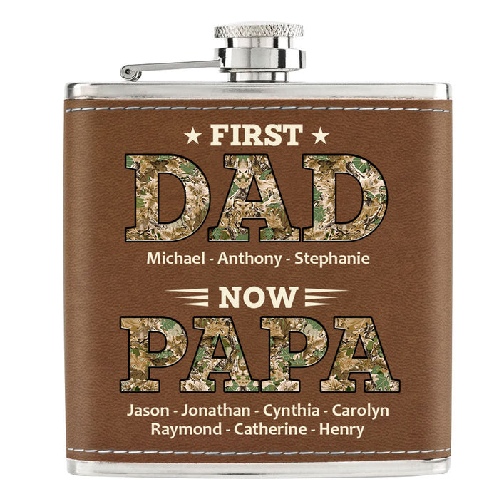 Personalized Gift For First Dad Now Grandpa Leather Hip Flask 32236 1