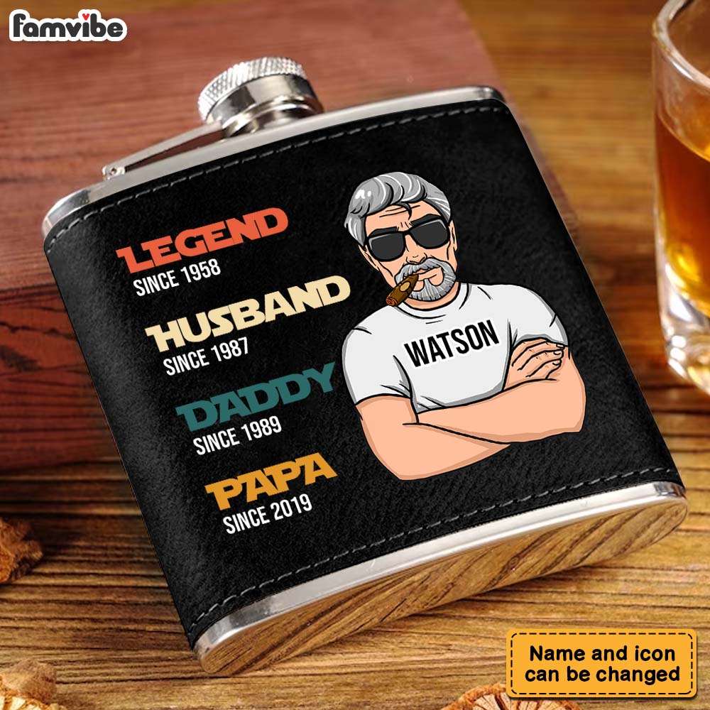 Personalized Gift For Grandpa Legend Husband Dad Leather Hip Flask 32255 Primary Mockup