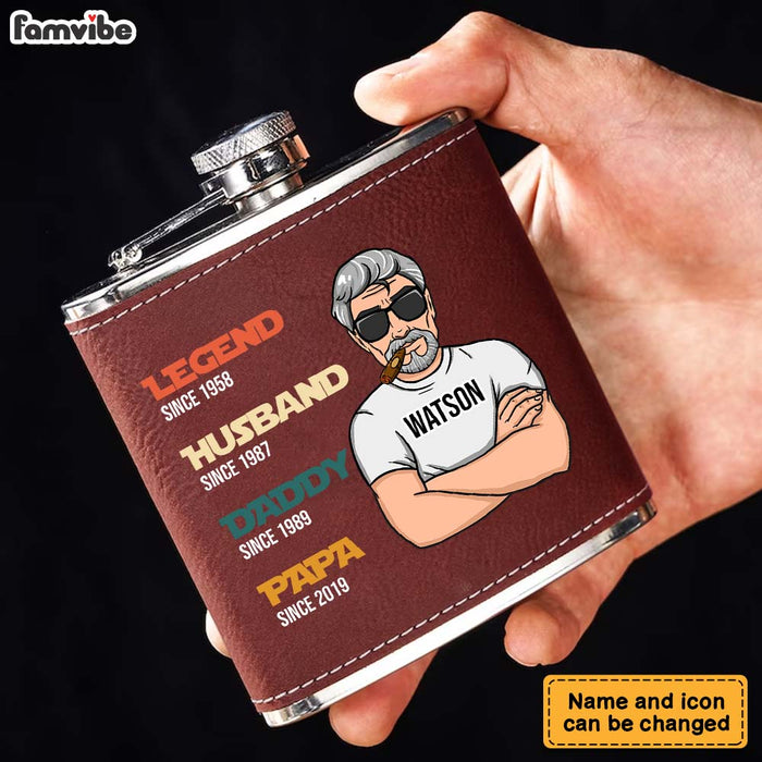 Personalized Gift For Grandpa Legend Husband Dad Leather Hip Flask 32255 1
