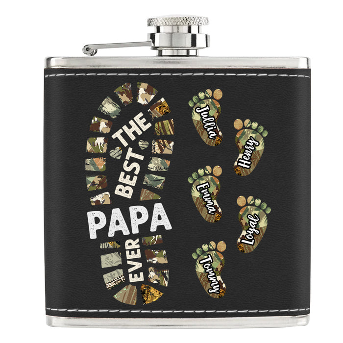 Personalized Gift For Grandpa Foot Prints Leather Hip Flask 32260 1