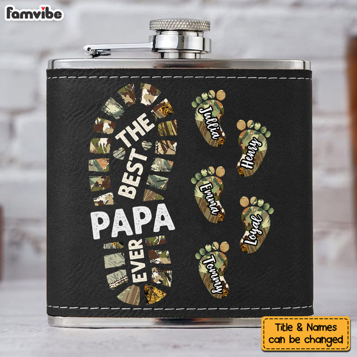 Personalized Gift For Grandpa Foot Prints Leather Hip Flask 32260 1