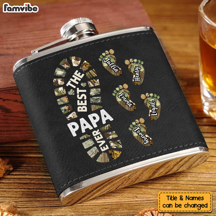 Personalized Gift For Grandpa Foot Prints Leather Hip Flask 32260 1