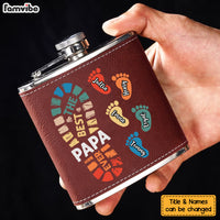 Personalized Gift For Grandpa Foot Prints Leather Hip Flask 32260 thumb 1