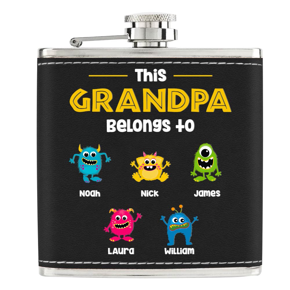 This Grandpa Belongs to Leather Hip Flask 32276 Primary Mockup