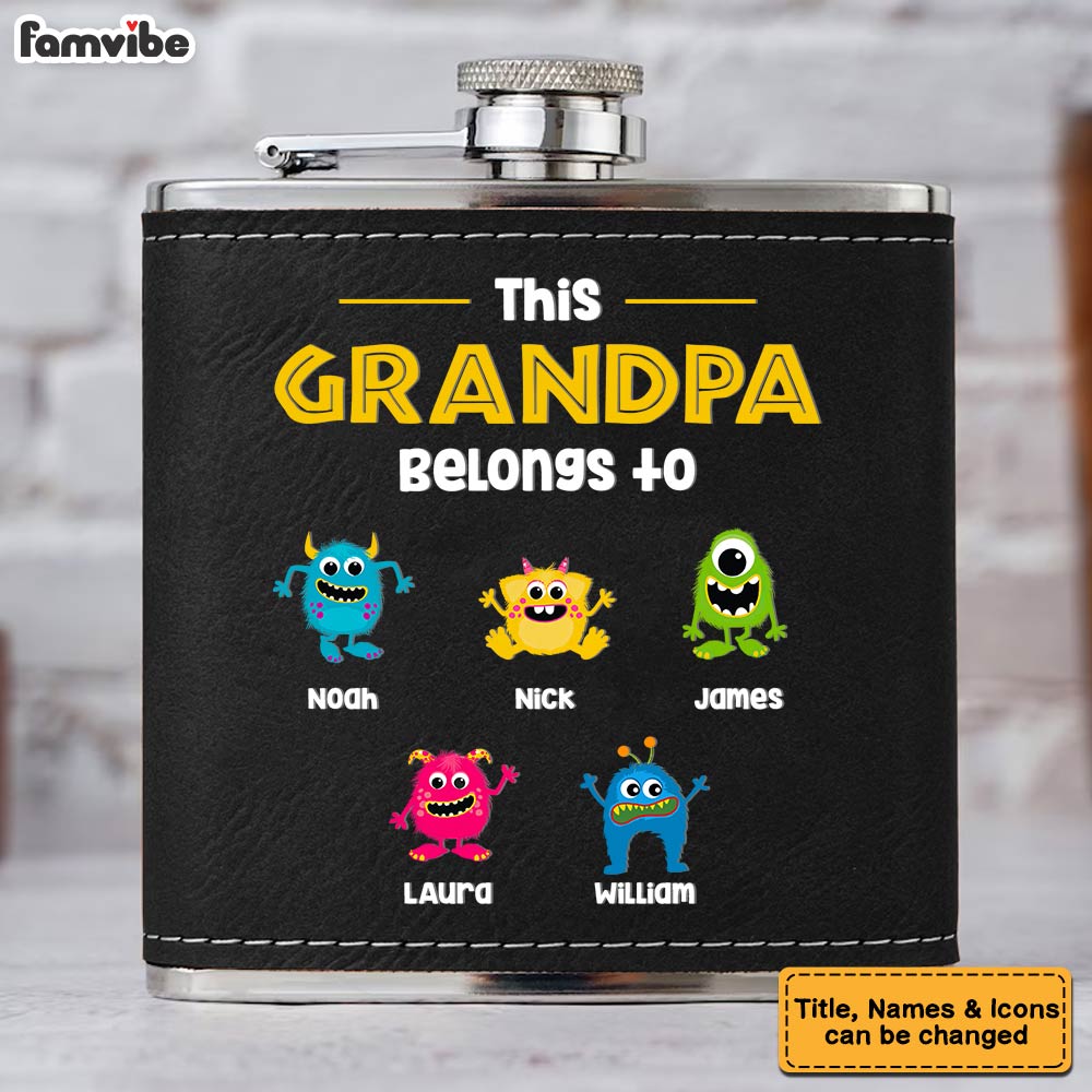 This Grandpa Belongs to Leather Hip Flask 32276 Primary Mockup