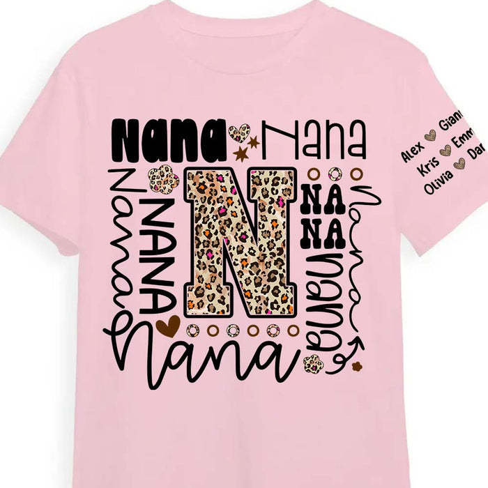 Personalized Gift For Grandma Typography Leopard Sleeve Printed T-shirt 32293 1