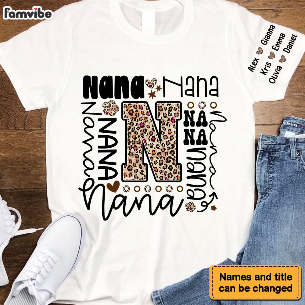 Personalized Gift For Grandma Typography Leopard Sleeve Printed T-shirt 32293 Primary Mockup