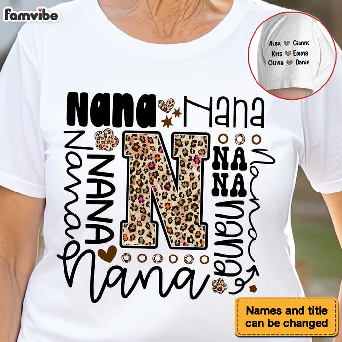 Personalized Gift For Grandma Typography Leopard Sleeve Printed T-shirt 32293 1