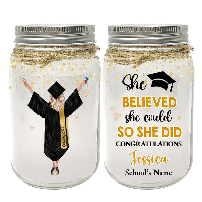 Personalized Graduation Gift Girl She Did It Mason Jar Light 32318 1